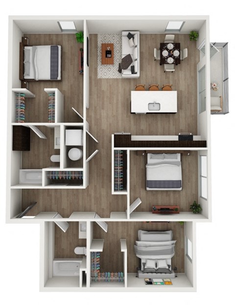 Floor plan for 3 beds, 2 baths, 1237 sqft